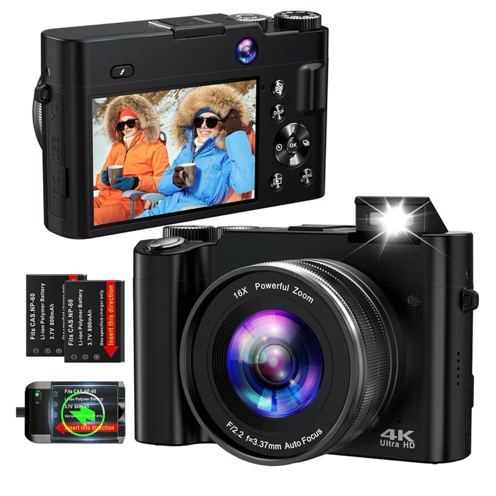 4K Ultra HD Black Digital Camera with Powerful Zoom